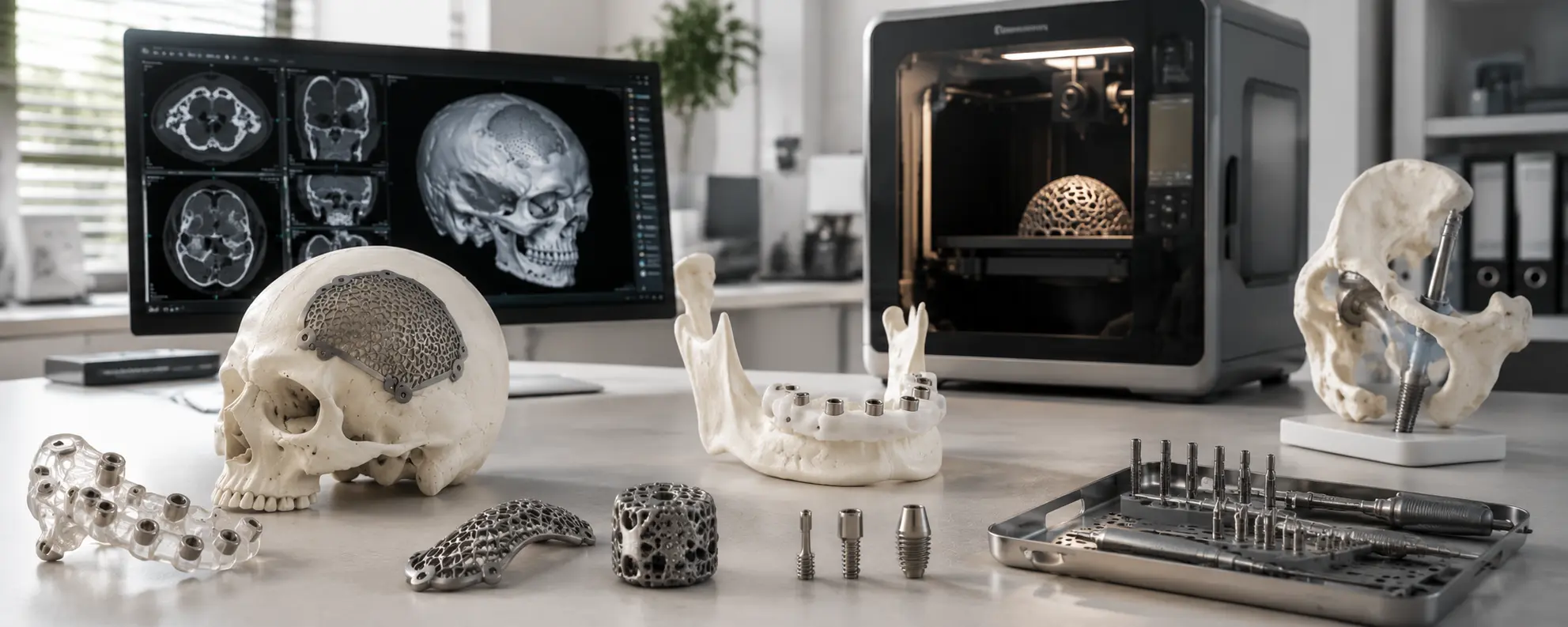 Laboratoire de conception d’implants 3D patients-spécifiques avec modèles anatomiques, implants personnalisés, logiciel de planification chirurgicale et imprimante 3D médicale.