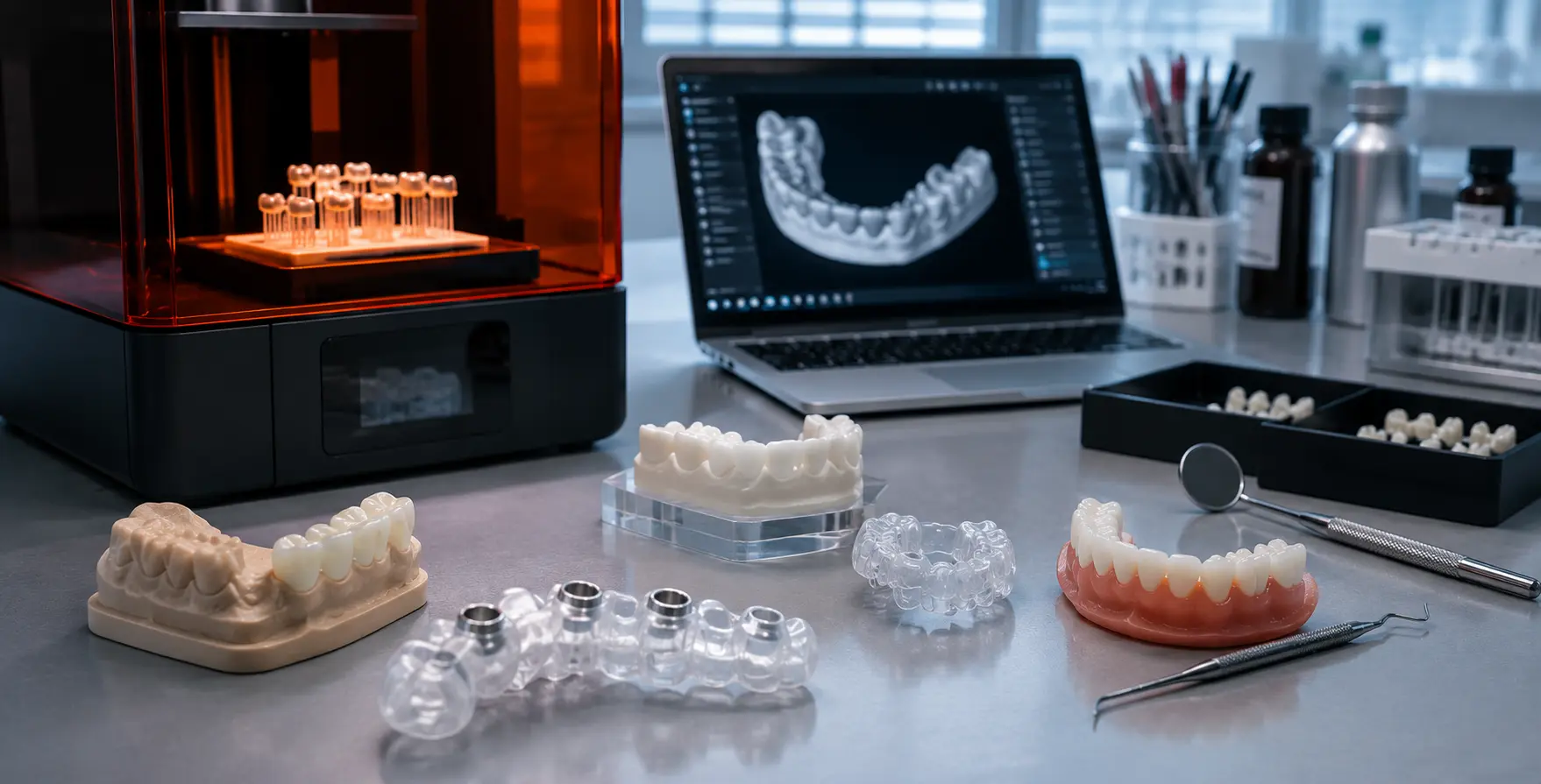 Laboratoire dentaire équipé d’une imprimante 3D pour la fabrication de prothèses et dispositifs dentaires