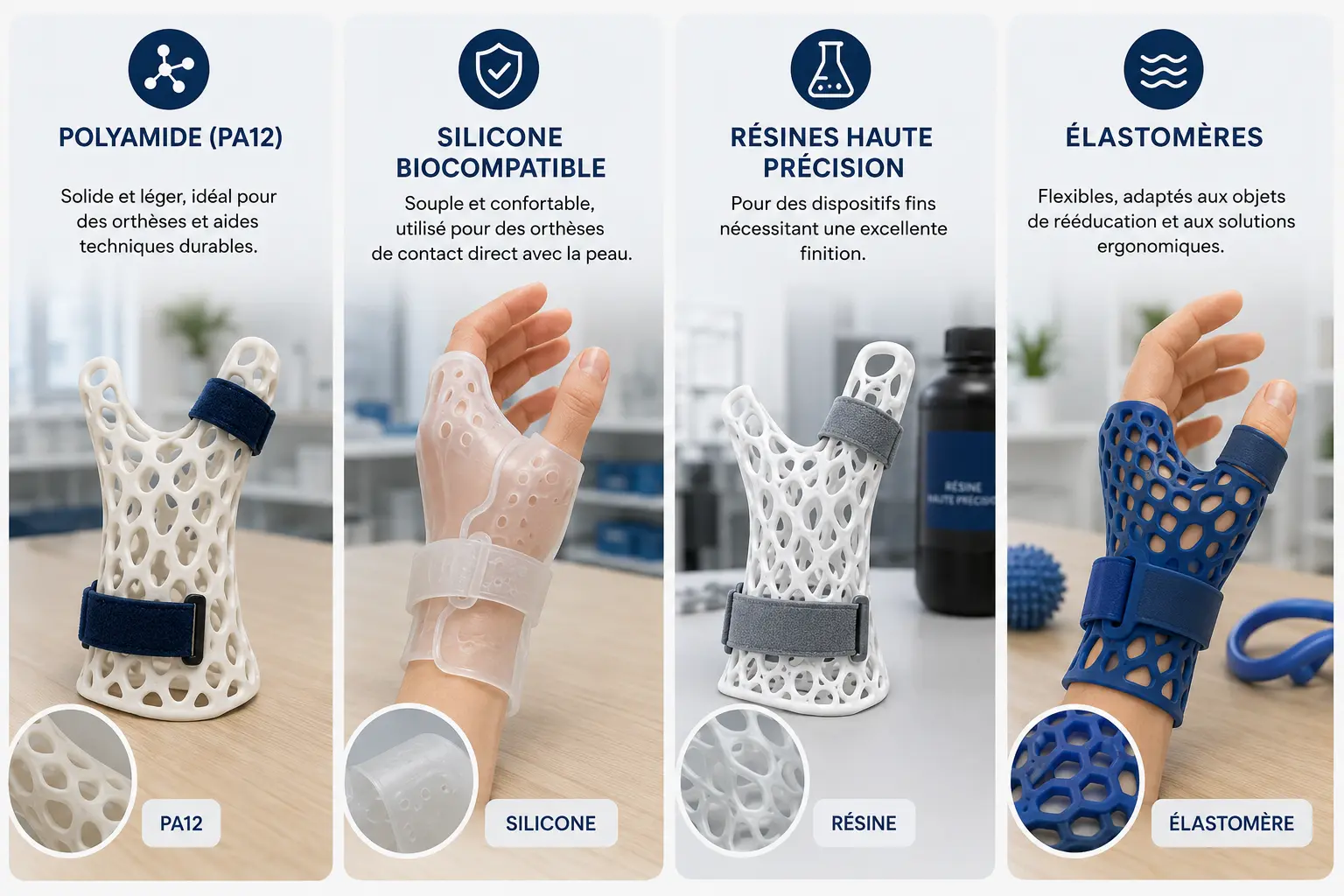 Matériaux d’impression 3D utilisés en ergothérapie pour la fabrication d’attelles de main et de pouce